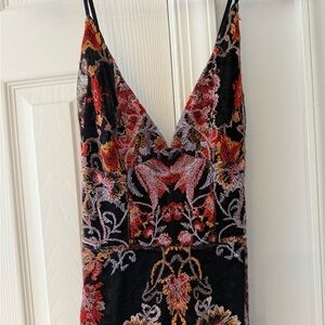 Free People Embroidered Floral Black and Red Maxi Dress